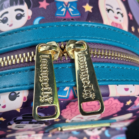 Loungefly Purple & Teal Character Print Backpack with Gold Hardware - Picture 5 of 7